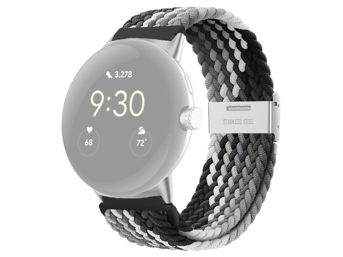 Bracelete de Nylon Design de Fivela Ajustável Respirável para Google Pixel Watch Preto/Cinza