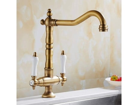 Torneira De Cozinha Mitigeu Vintage Retrô Torneira De Pia 2 Alças Ajustável Quente E Fria 360° Giratória Bronze Ehsttdh