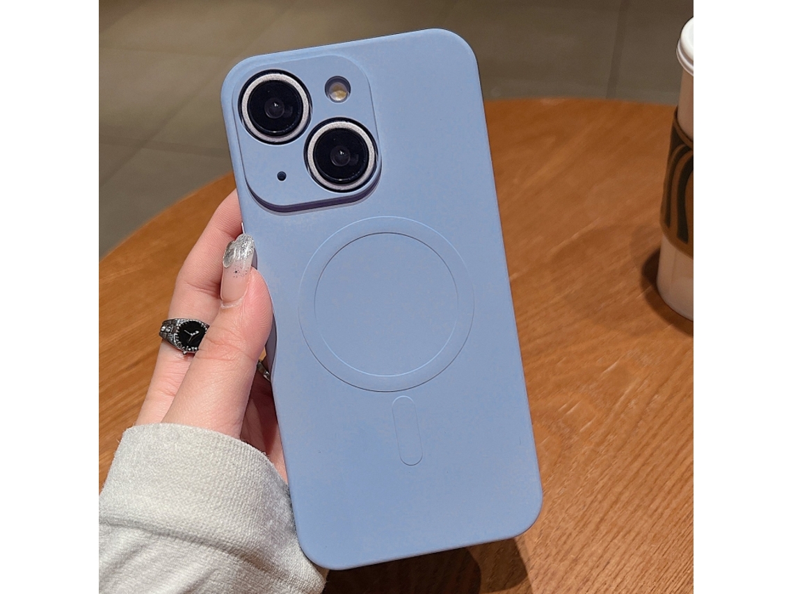 Capa Magsafe Para Iphone 14 Plus - Silicone Líquido Com Cor Sólida | Magnética - Azul Yuanfeng