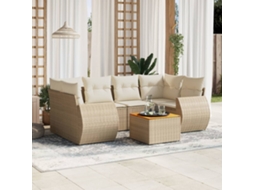 Vidaxl 7 Pcs Conjunto De Sofás P/ Jardim Com Almofadões Vime Pe Bege