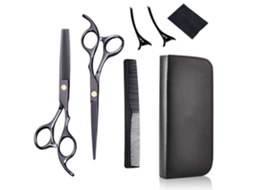 Conjunto de Tesouras Cabeleireiro Profissional para Modelagem Aparar Pente Preto Cabelo, Compacto, Recarregável, Uso Diário, Higiênico STELASPLEN