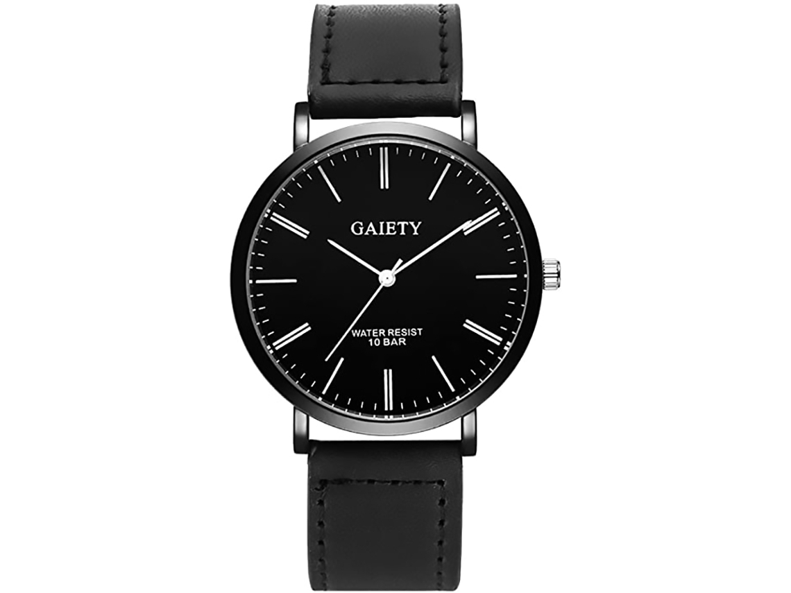 Reloj De Pulsera Para Hombre De Cuero Pu Con Dial Grande Reloj Analógico De Cuarzo Negro