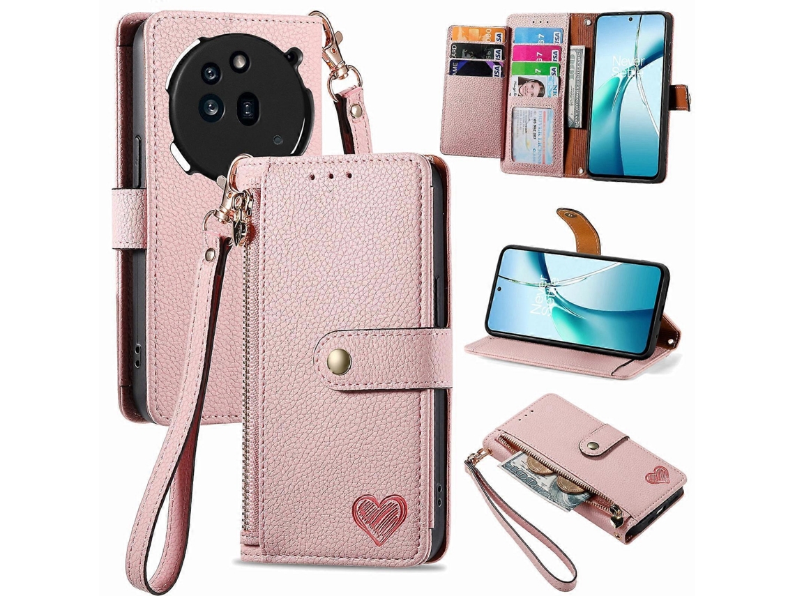 Capa De Couro Para Celular Com Cordão E Zíper Love