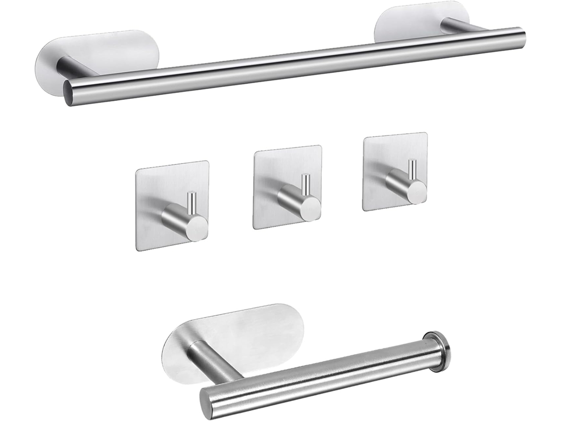 Barra De Toalha Autoadesiva, Conjunto De 5 Acessórios Para Banheiro, Suporte Para Toalha De Parede, Suporte Para Papel Higiênico, Aquaforge
