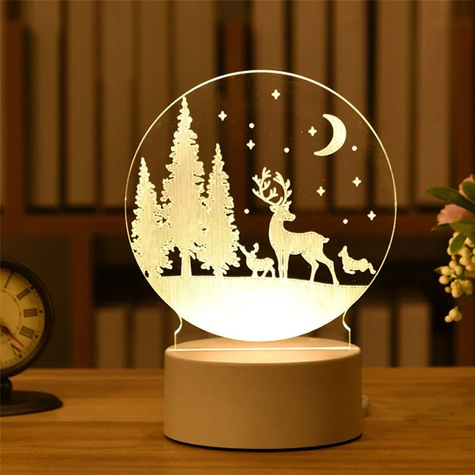 Luminária Noturna Led Usb 3d em Acrílico , Ideal para Decoração de Casa e Quarto. MDUG (3 Cores)