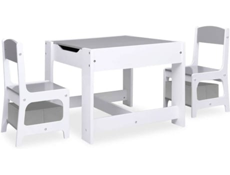 Conjunto de Mesa Infantil VIDAXL com 2 Cadeiras (Branco - MDF - 62x62x48 cm)
