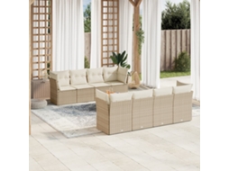 Vidaxl 9 Pcs Conjunto De Sofás P/ Jardim Com Almofadões Vime Pe Bege