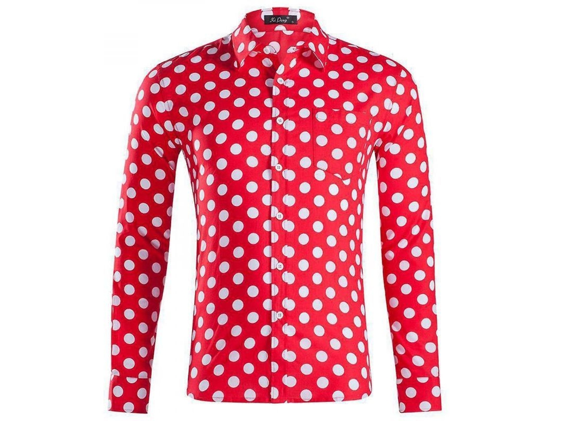 2026-camisa De Manga Larga Con Puntos Para Hombre Formal Casual De Algodón Botones M Rojo