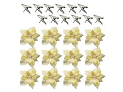 Flores Decorativas Natal Douradas 12 Peças 22cm