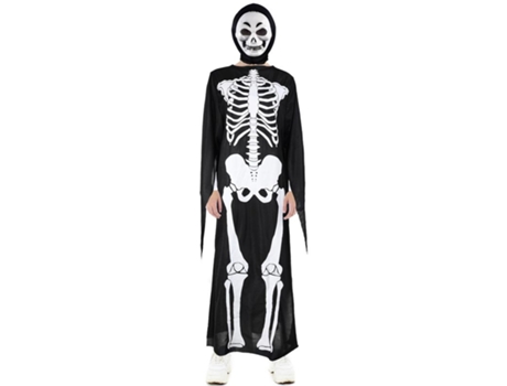 Fato de esqueleto preto adulto ou túnica de 140 cm