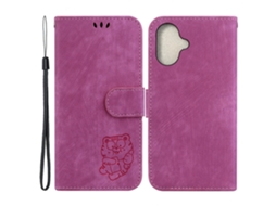 Capa Em Couro Pu Com Suporte, Para Apple Iphone 16 Plus - Rosa