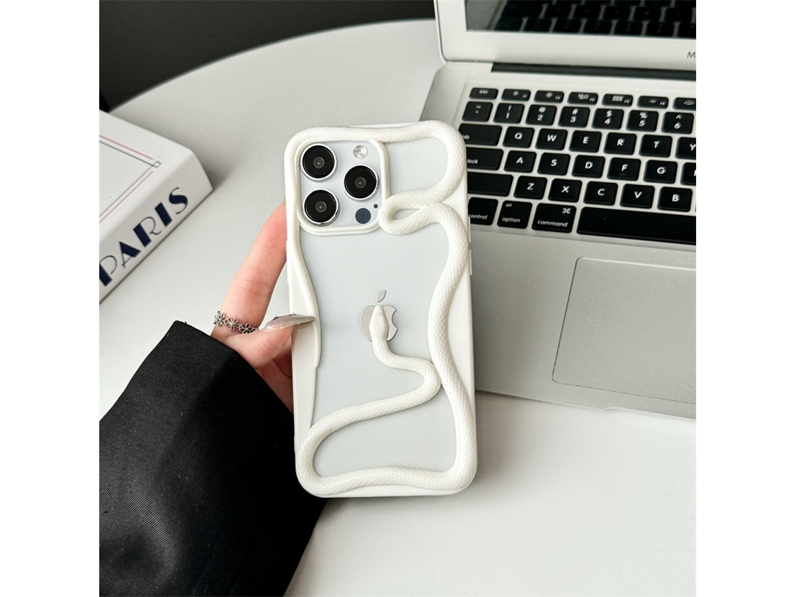 Capa Para Iphone 17 Air Com Estampa De Cobra Vazada, Branca Leitosa, Com Acabamento Brilhante Em Galvanoplastia.