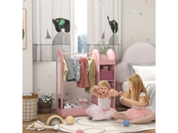 Cabideiro Infantil Com Prateleiras, Caixas E Espelho De Madeira, Rosa.