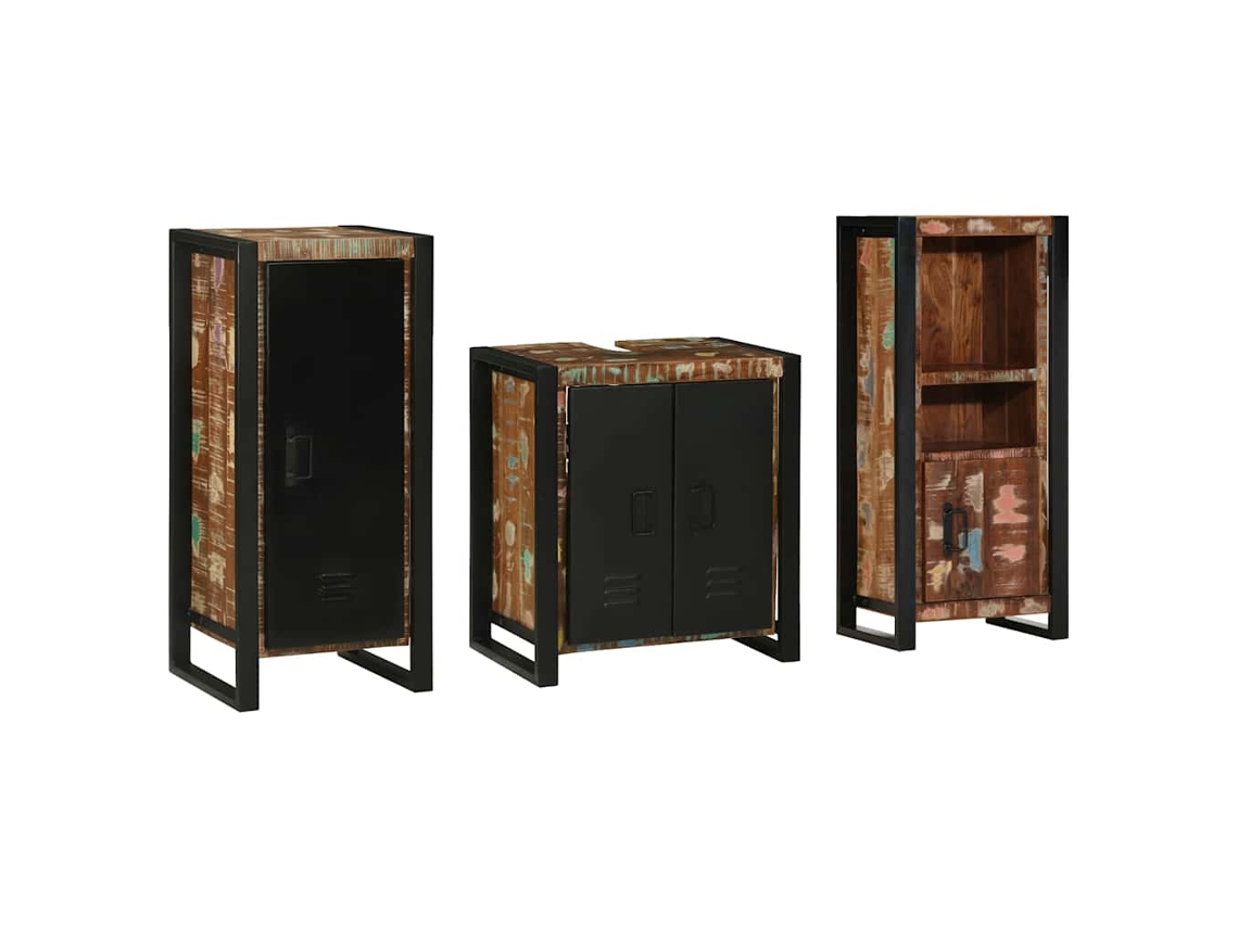 Vidaxl Conjunto De Móveis Para Banheiro 3 Unid. Multicolorido E Preto