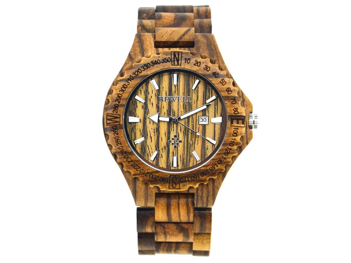 Reloj De Madera Unisex Bewell Zebra Con Movimiento De Cuarzo Moda