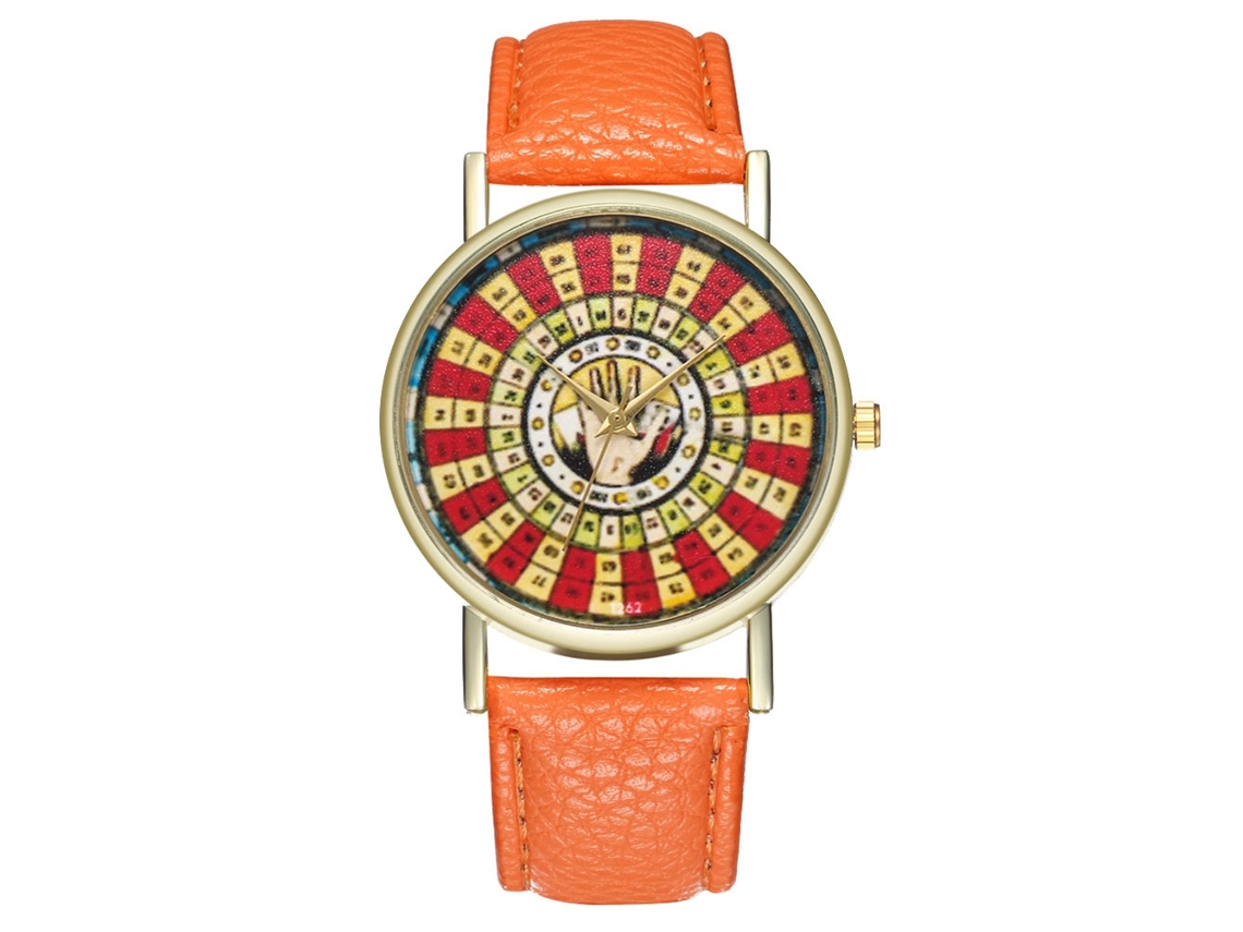 Reloj De Pareja Zhoulianfa De Cuarzo Con Correa De Pu Dial Redondo Naranja