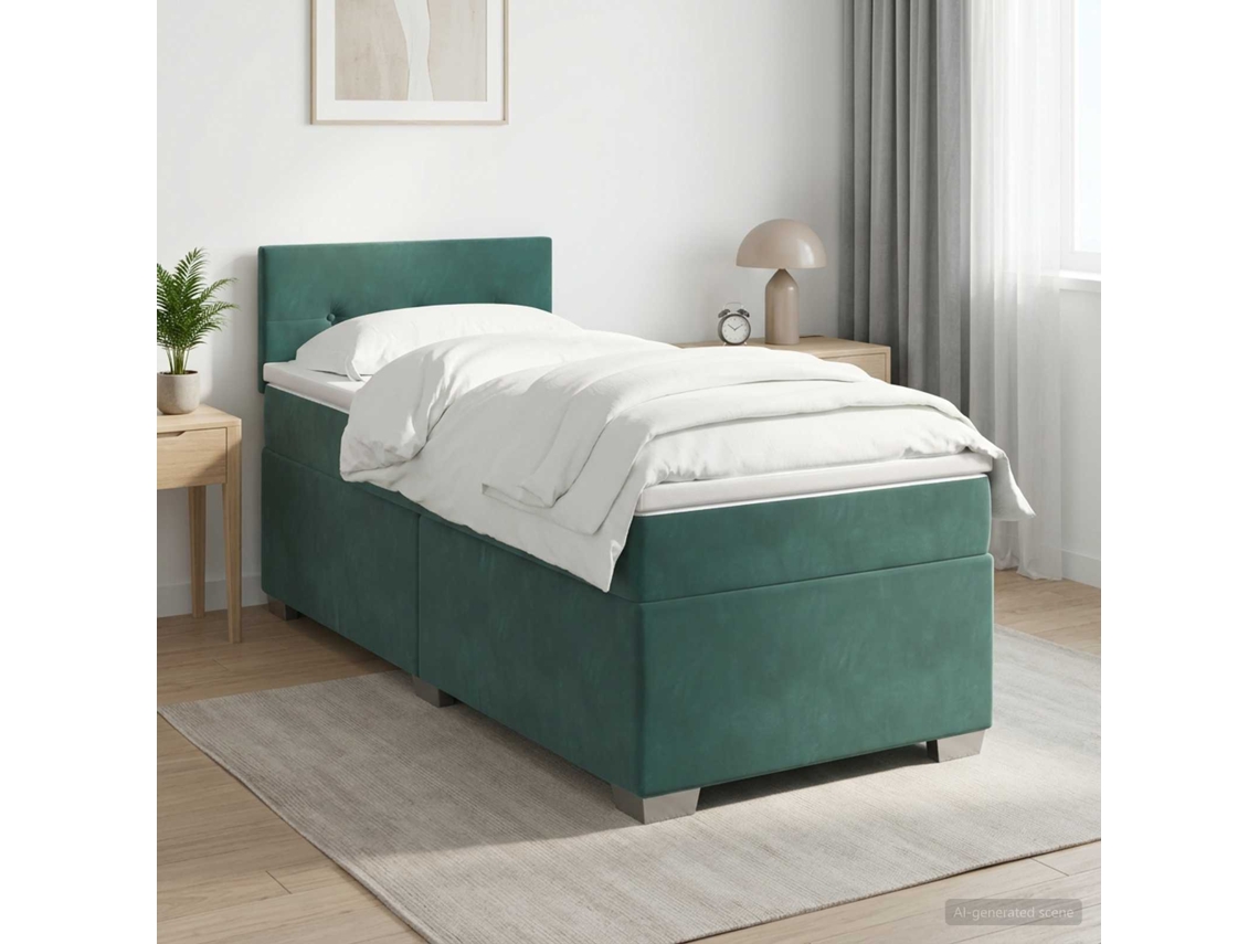 Vidaxl Cama Box Spring Com Colchão Verde-escuro 90 X 200 Cm Veludo
