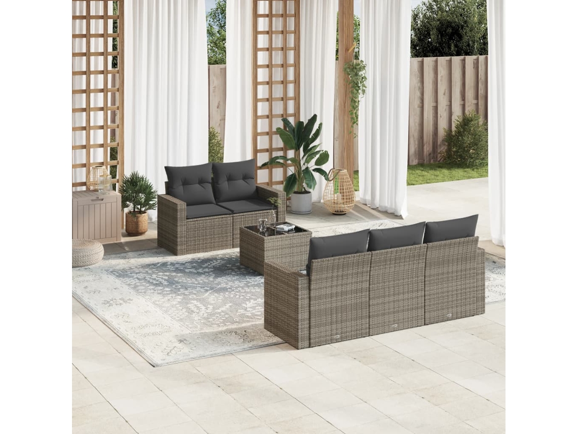 Vidaxl 6 Pcs Conjunto Sofás De Jardim Com Almofadões Vime Cinzento