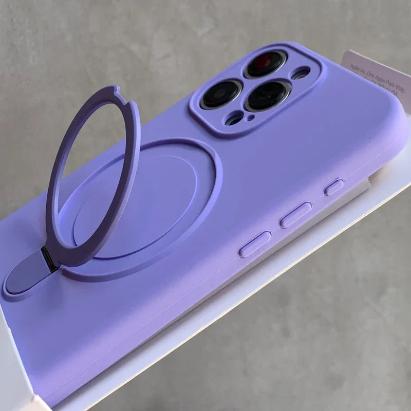 Capa Protetora De Silicone Líquido (roxa) Para Iphone 12 Pro Com Suporte.
