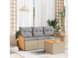 Vidaxl 4 Pcs Conjunto de Sofás para Jardim C/ Almofadões Vime Pe Bege