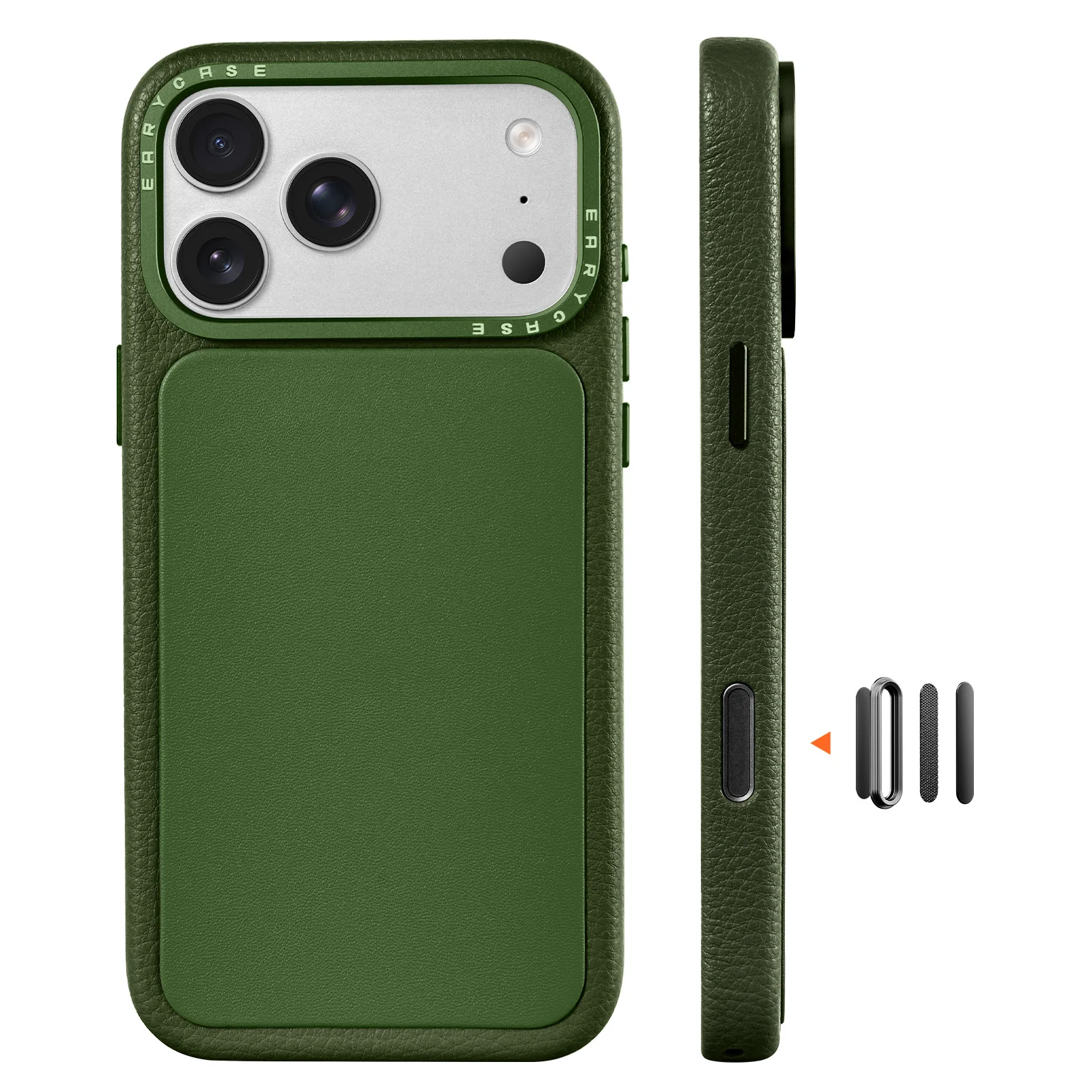 Capa Para Iphone 17 Pro (verde), Em Couro Genuíno, Com Design Magnético E Compartimento Para Os Controles Da Câmera.