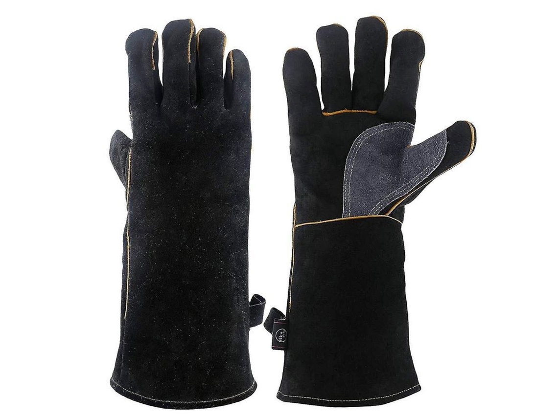 Luvas De Couro Resistentes A Calor Extremo E Fogo Com Costura De Kevlar Para Chaminé, Forno, Barbacoa, Soldadura E Churrasqueira 14 Polegadas