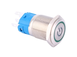 Botão de Metal Autoressetável 16mm com Led Verde
