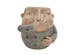 Escultura De Niño Tapando Nariz Decoración Baño Divertida Material Resina Gris