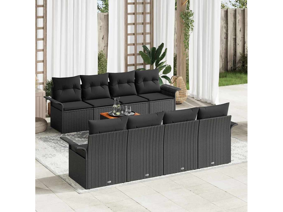 Vidaxl Conjunto De Sofá De Jardim 9 Unid. Preto Vime Pe