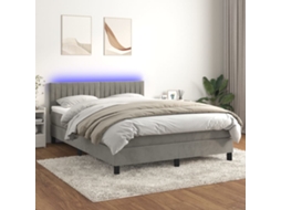Vidaxl Cama Box Spring C/ Colchão/led 140x190 Cm Veludo Cinzento