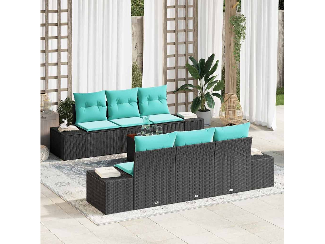 Vidaxl Conjunto De Sofá De Jardim 7 Unid. Preto Vime Pe