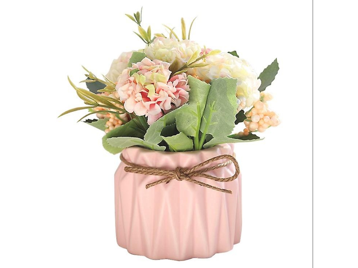 Ram de flores artificiais com vaso de seda, hortênsia, para casamento, escritório, mesa, cozinha