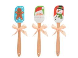 Conjunto De 3 Espátulas De Silicone Christmas Laxiscreed Com Cabos De Madeira E Design De Boneco De Neve, Gingerbread E Pai Natal