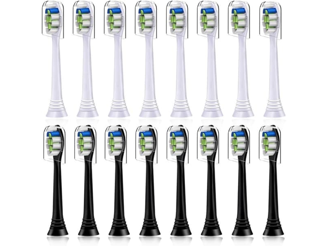 Compatível com Philips Sonicare, 16 Substituição Escova Cabeças, Brancas, Pretas