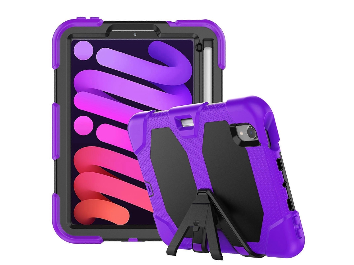Capa Hengrongshen para iPad Mini (2021), capa de PC à prova de choque com camada de silicone antiderrapante, capa resistente a rasgos e suporte para tablet, roxa (2024)