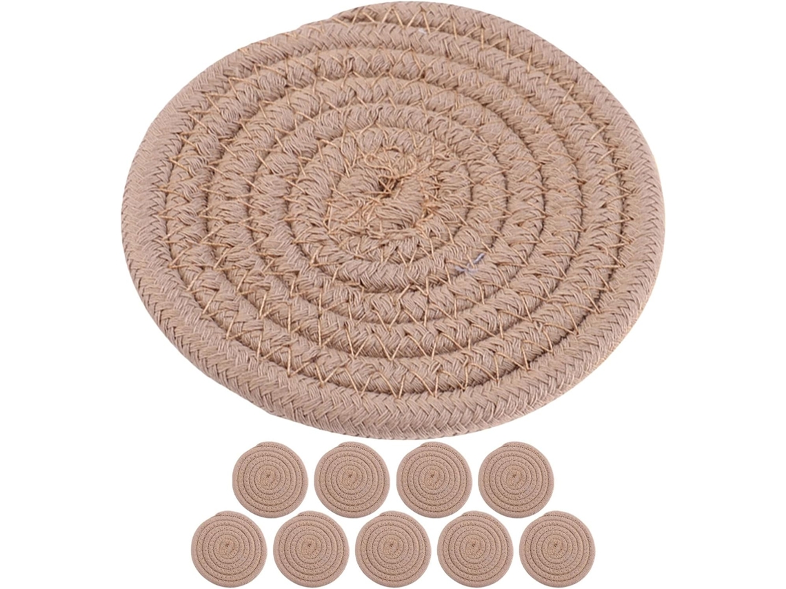 Conjunto De 10, Conjunto De 10 Toalhas De Mesa Redondas Em Algodão Natural - Isolamento Térmico.