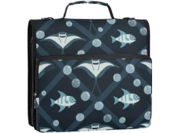 Pasta de 3 Argolas com Alça, Vários Bolsos, Material Escolar Infantil, Arraia Manta, Peixe Preto e Azul, Organ