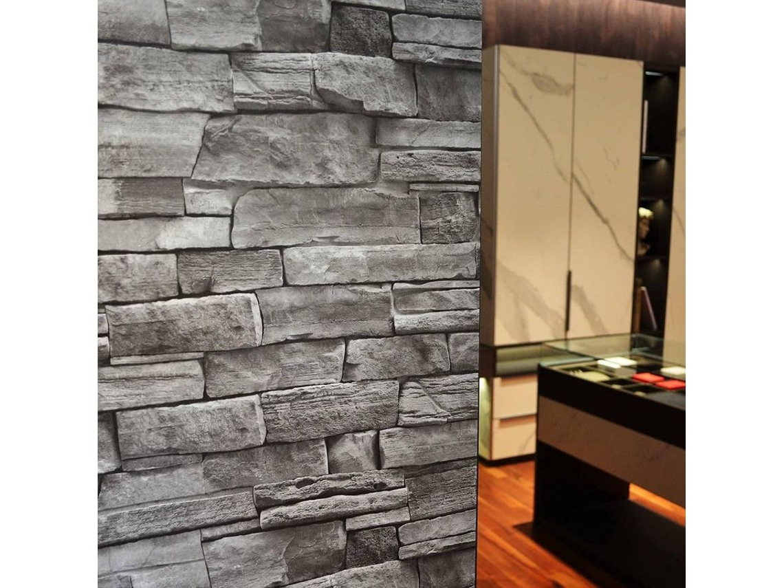 Papel Pintado Autoadhesivo De Ladrillo Gris 3d 18''x240'' Vinilo Desmontable Para Habitaciones Cocina Salón