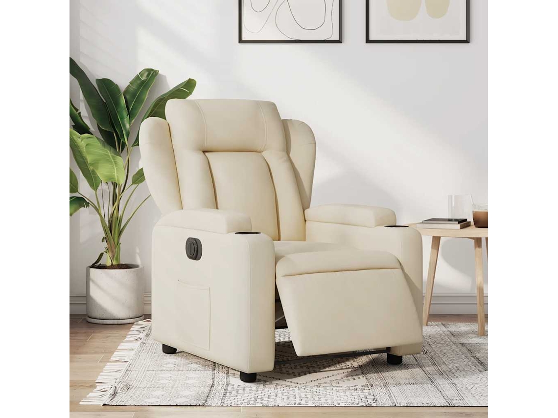 Vidaxl Poltrona Reclinável Elétrica Tecido Cor Creme