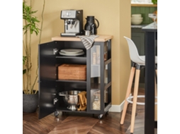 Carrinho de Cozinha Fkw75- Sch com 3 Prateleiras 1 Porta Preto