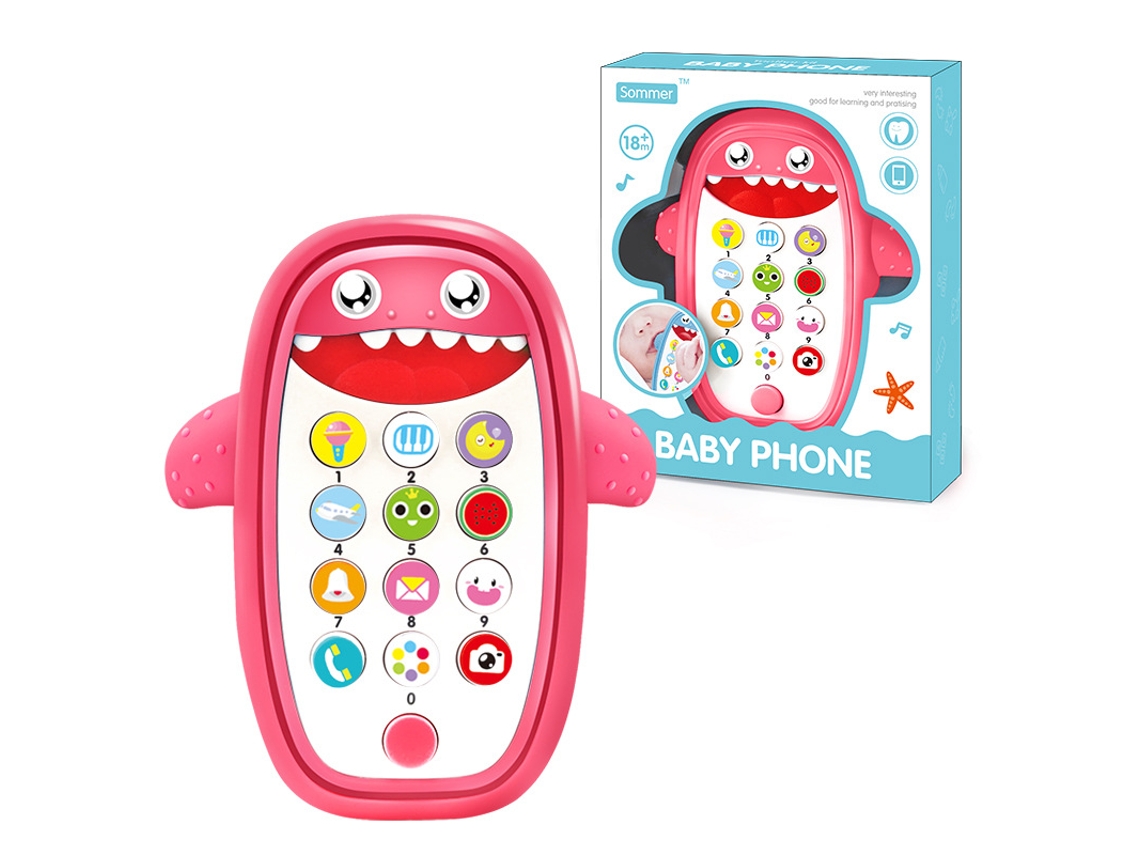 Telefone Educativo Inteligente Para Crianças Formato Tubarão, Rosa, Jogo Toco O Rato Capa Molar Sfushos