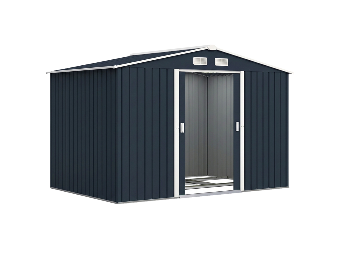 Galpão 4,9m² 277x195x192cm Portas Correr Base Reforçada Cinza Escuro