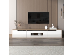 Móvel para TV KOMHTOM branco brilhante para parede, 180x35x30 cm, portas estriadas, LED 16 cores, frente laqueada