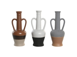 Vaso Dkd De Decoração De Casa De Branco Cinzento Terracota Porcelana 12,7 X 12,5 X 30 Cm (3 Unidades)