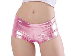 Shorts Metallic Feminino de Baixo Cintura Brilhante para Festa de Dança e Trajes Vermelho Rosa XL Rosa
