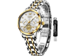Lurelia Relógio Feminino, Movimento De Quartzo, Luminoso, Detalhes Com Strass, Aço Inoxidável, Resistente À Água 30m, Prata, Dourado
