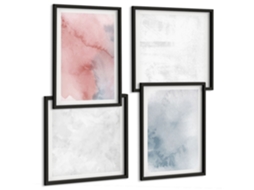 Composição De Quadros Na Parede Pintura Abstrata Em Preto E Branco Moldura Preta Quadros Para O Escritório Espelharte (conjunto De 4 Imagens)