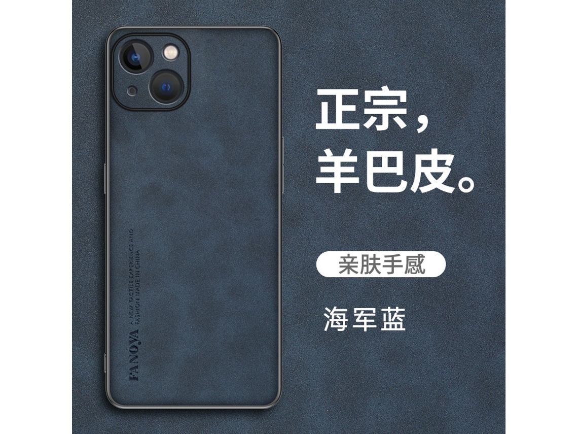 Capa Para Iphone 17 Pro Max Em Pele De Cordeiro Azul Marinho.