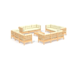 Conjunto de 13 Lounge de Jardim com Almofadões Cor Creme Pinho MAISON EXCLUSIVE