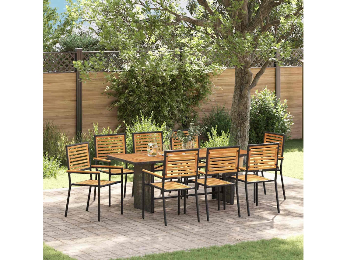 Vidaxl Conjunto De Jantar Para Jardim 9 Unid. Preto E Marrom Vime Pe